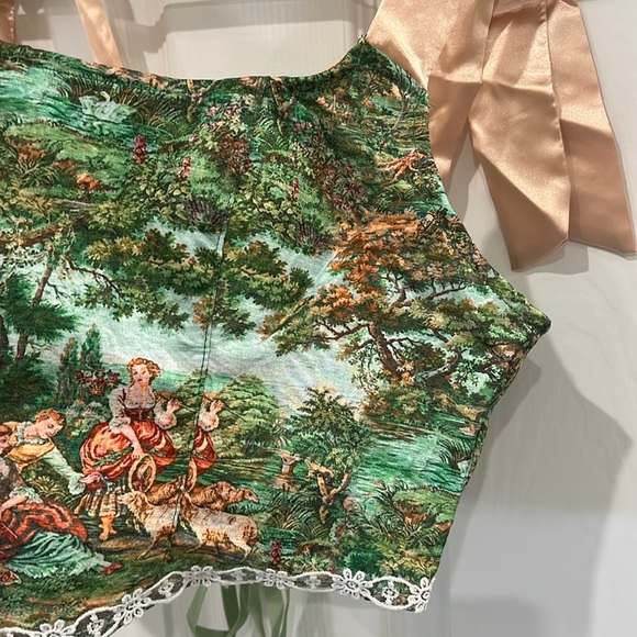 Green Corset Inspired Cropped Lace Up Top with Self-Tie Ribbon Straps NWOT - Picture 10 of 14